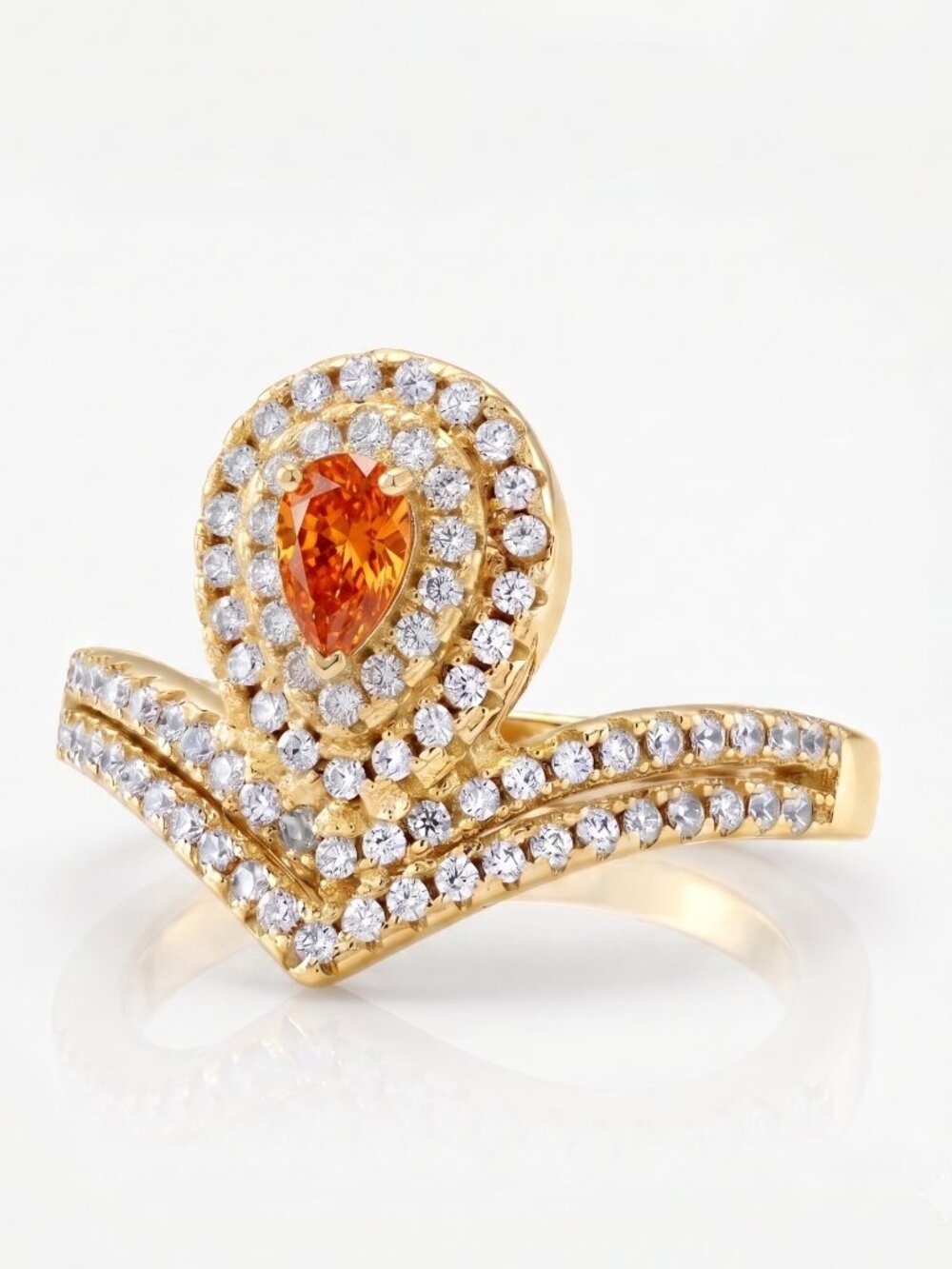 Fancy gold ring with Citrine Gemstone, 925 Sterling Silver finished in 10k gold